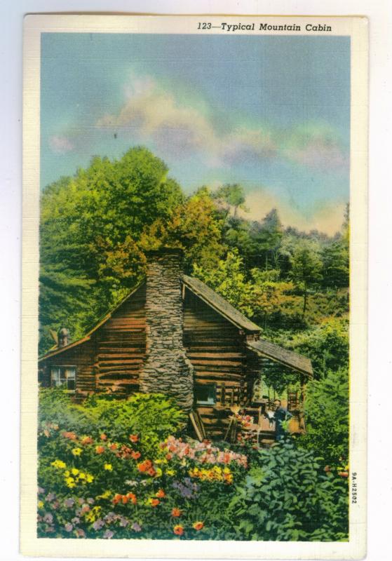 Sanford, North Carolina to Waukegan, Illinois 1940 used linen PC, Mountain Cabin