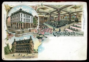 dc1634 - GERMANY Gruss aus Offenbach Postcard 1900s Litho Restaurant. Castle
