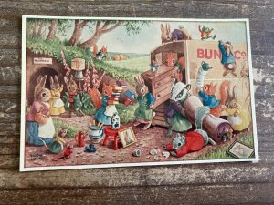 Moving Day, Rabbit Family, Van, 296, Racey Helps, Medici, Vintage Postcard