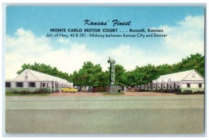 c1940 Kansas Finest Monte Carlo Motor Court Russell Kansas KS Vintage Postcard