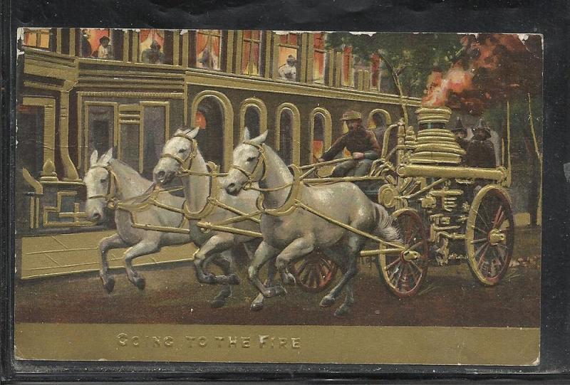 Gold Embossed Fire Engine Going to the Fire 1909 used #154