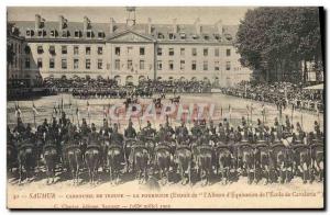 Postcard Old Horse Equestrian Saumur troop Carousel pursuit