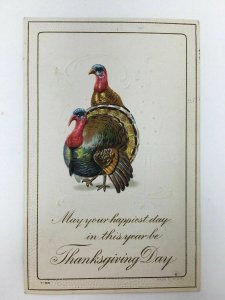 c. 1915 Thanksgiving Day Postcard Turkey Turkeys Embossed