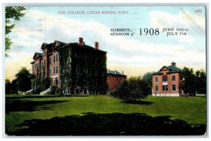 1908 Coe College Building Exterior Cedar Rapids Iowa IA Posted Trees Postcard