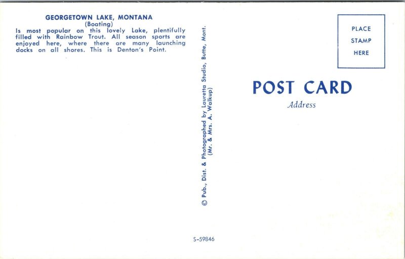 Denton's Point Georgetown Lake Montana Postcard Lauretta's Studio Butte