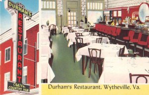 Wytheville Virginia Durham's Restaurant Dining Room Vintage Postcard AA48059