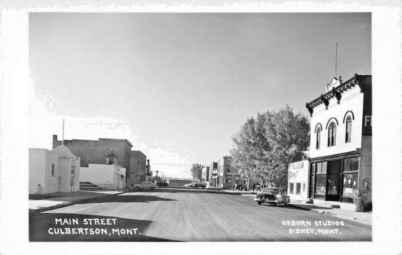Culbertson MT Main Street Business District Old Cars Real Photo Postcard
