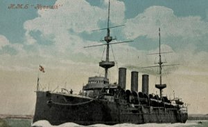 UK British Royal Navy HMS Hyacinth Cruiser Vintage Postcard