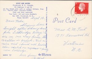 Cranbrook BC Koot Nee Motel Vintage Postcard G20