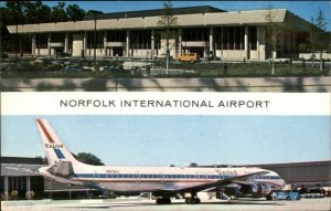 Norfolk VA Airport United Airplane Vintage Postcard