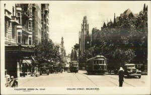 Melbourne Australia Collins Street Trolleys Real Photo Postcard