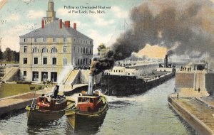LP56   Soo   Michigan  Postcard Poe Lock tug boats 