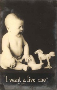 Rochester Photo Press NY Crying Baby Toy Horse No. 36 c1910 Real Photo PC