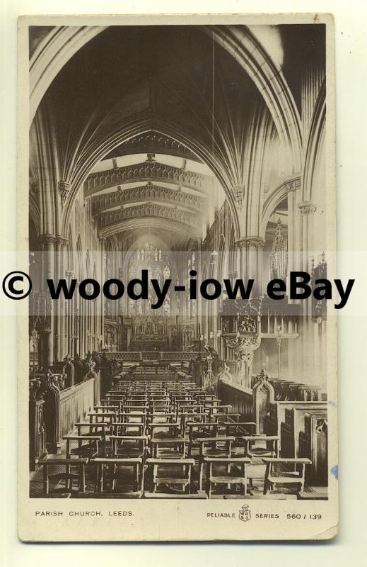 cu1855 - Interior of an Unknown Parish Church in Leeds, Yorkshire - Postcard