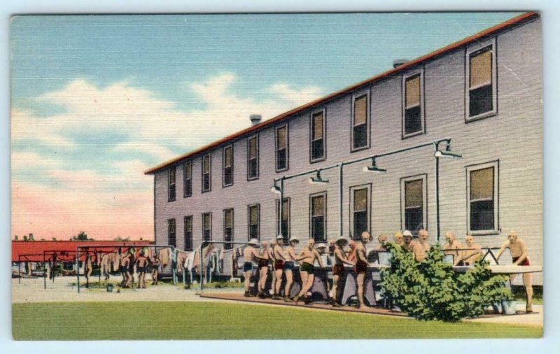 2 Postcards PARRIS ISLAND, SC~ Marine Corps RECRUITS WASH CLOTHES c1940s WWII 