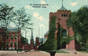 Vintage Postcard St. Stephens Church Parish Building Pittsfield Massachusetts MA