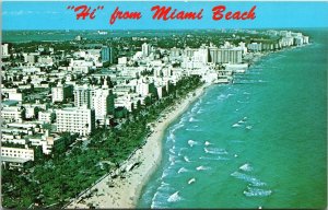 Hi From Miami Beach Florida Scenic Birds Eye View Ocean Chrome Postcard 