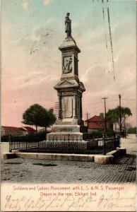 Soldiers Sailors Monument, Railroad Depot Elkhart IN UDB Vintage Postcard G13