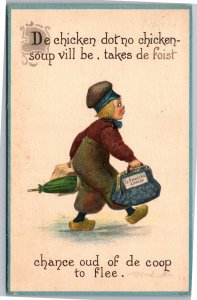Postcard Dutch Boy Suitcase To Amerika Already dot no chicken 1913 Ayer MA