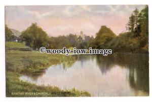 tq2499 - Cumbria - The Brathay River and distant Church at Windermere - Postcard 