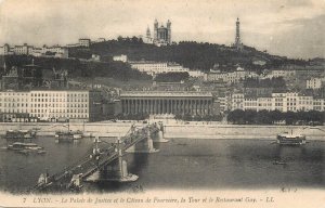 Navigation & sailing themed vintage postcard Lyon Justice palace bridge cruise