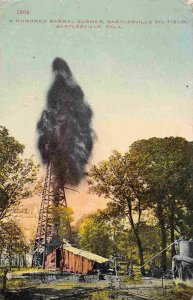 Oil Well Gusher Bartlesville Oil Field Oklahoma 1912 postcard