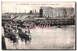 Old Postcard Cherbourg Arsenal L The Destroyers and Defense Mobile Boat