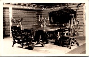 Real Photo Postcard Table and Chairs at Shrine of the Pines in Baldwin, Michigan