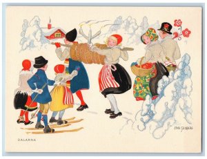 Aina Stenberg Signed Postcard Dalarna Children Winter Sweden c1910's Antique