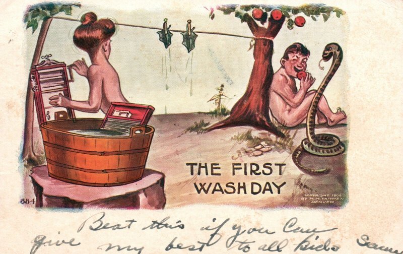 Vintage Postcard 1907 The First Wash Day By H. H. Tammen Denver Artwork