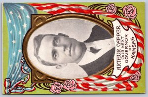 DS1/ Patriotic Postcard c1910 Arthur Capper Governor Kansas Flags Politics 128