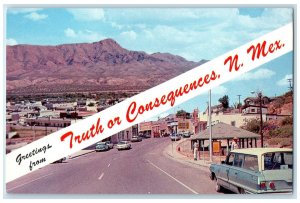 c1950's Greetings From Truth Or Consequences Classic Cars New Mexico NM Postcard