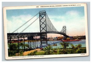 Vintage 1930's Postcard Ambassador Bridge to Detroit in Windsor Canada