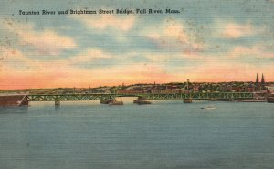 Vintage Postcard 1943 Taunton River & Brightman Street Bridge Fall River Mass.