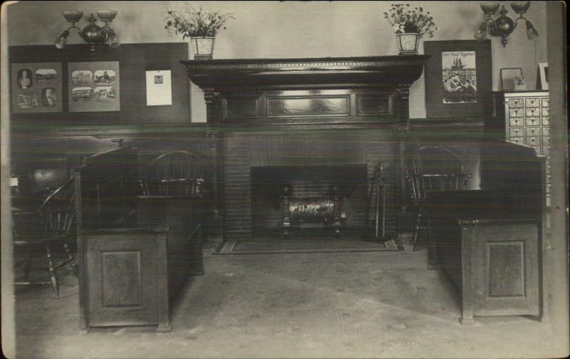 Library - Card Catalogue Postcards visible on Wall Lewiston Maine on Back RPPC