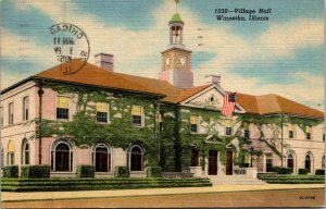 Vtg 1950's Village Hall Building Winnetka Illinois IL Linen Postcard