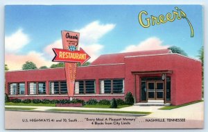 NASHVILLE, TN Tennessee ~ GREER'S RESTAURANT  c1950s Roadside  Postcard