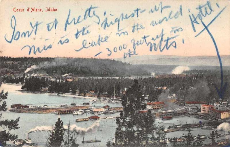 Coeur d'Alene Idaho Birds Eye View Antique Postcard J73610