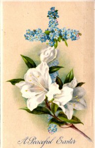 A Peaceful Easter - Lilies and Cross - lightly embossed - c1910