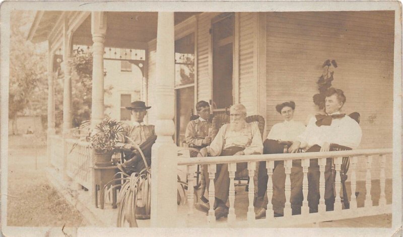 c1910 RPPC Real Photo Postcard Family Group On Porch Old Man Men Women