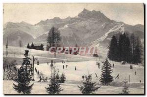 Old Postcard Skating Skates has Villars ice skating and south tooth