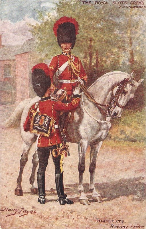 Harry Payne. The Royal Scots Greys , Trumpeters  . Horses Tuck Oilette PC #