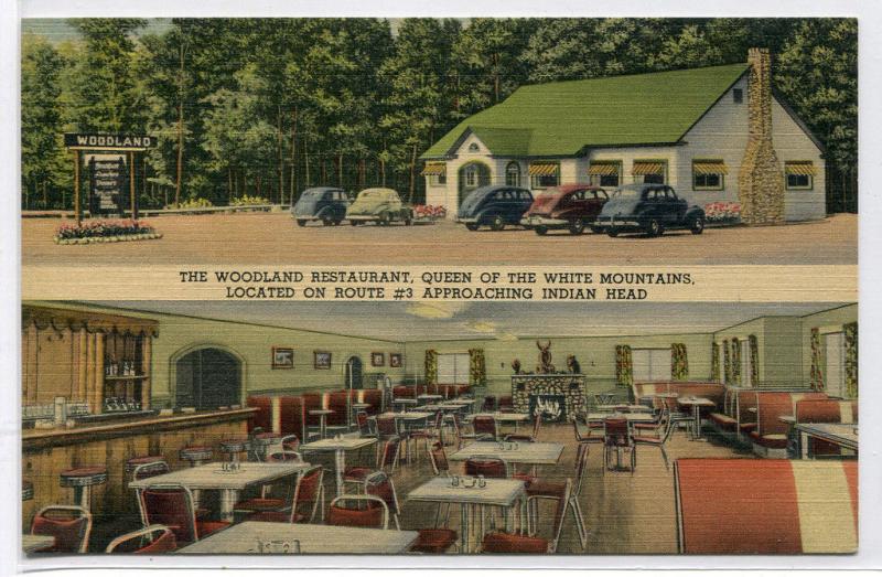 Woodland Restaurant Lincoln New Hampshire linen postcard