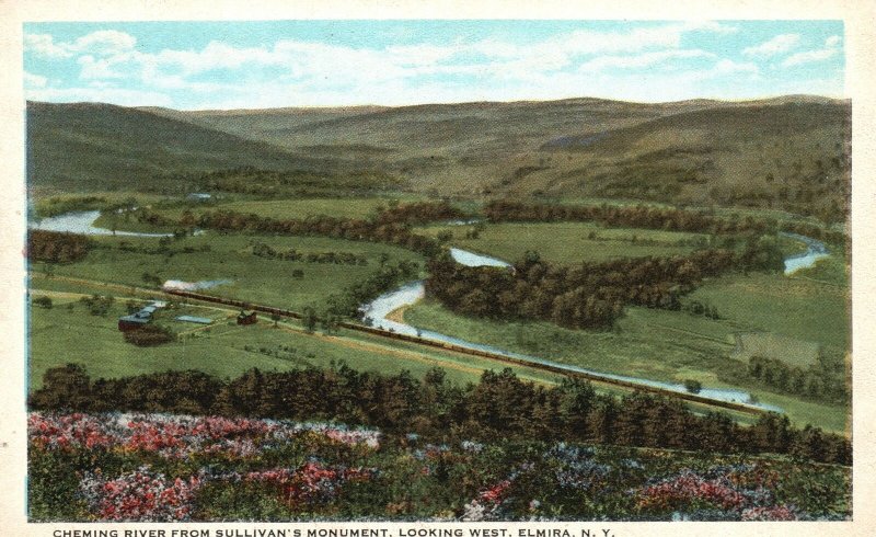 Vintage Postcard 1920's Cheming River Sullivan's Monument West Elmira New York 