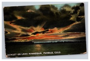 Vintage 1909 Postcard Sunset on Lake Minnequa, Pueblo, Colorado