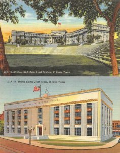 EL PASO, Texas~TX   HIGH SCHOOL & US COURT HOUSE  *Two* c1940's Linen Postcards