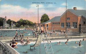 Municipal Pool, La Salle, Illinois, Early Linen Postcard, Used in 1948