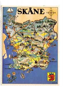 Pictorial Map, Skane, Scania County Sweden