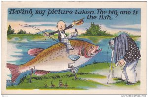 Fishing Comic , Giant Fish & Photographer w/ camera , PU-1937