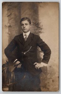 RPPC Dapper Young Man Leo Weintrob Studio Real Photo c1915 Postcard B41